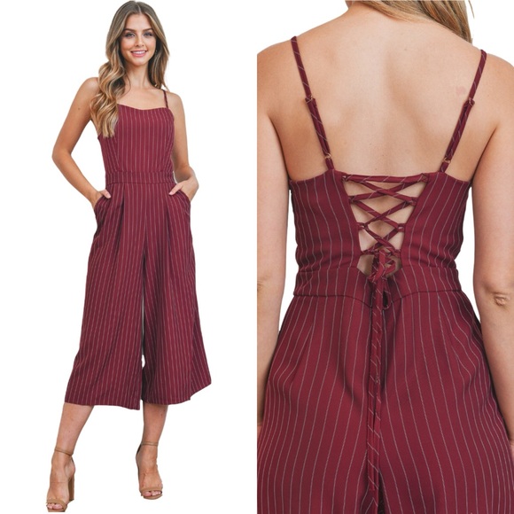 Chocolate USA Pants - Burgundy Pinstripe Jumpsuit